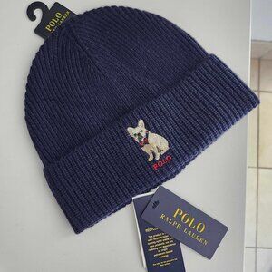 [NWT] Polo Ralph Lauren Embroidered Frenchie French Bulldog Knit Beanie Hat OSFA